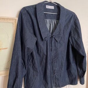 Zara dark denim Peter Pan collar top